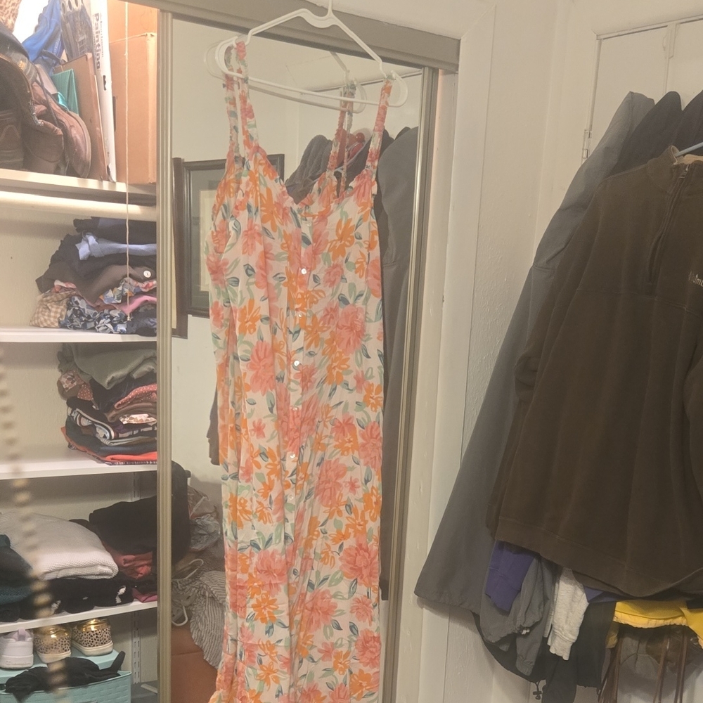 Derek Heart Floral Dress - Orange and Pink